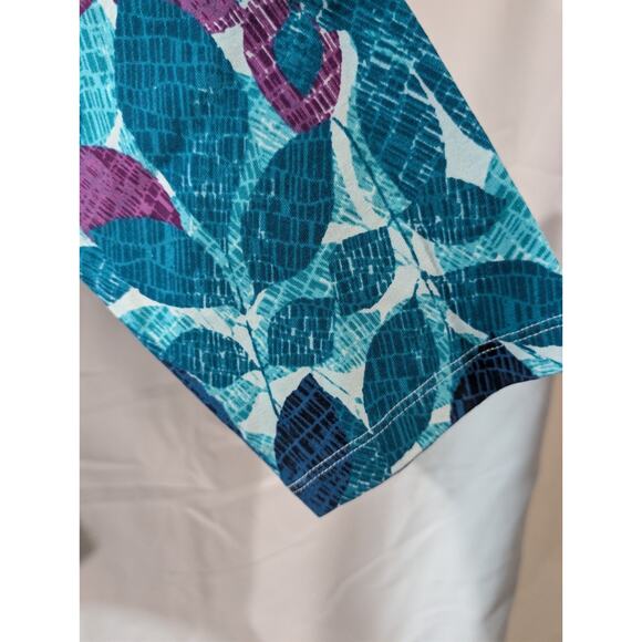 Alfred Dunner Shirt Womens Size Small Blue Teal Purple Leaf Print 3/4 Sleeve Top - Picture 4 of 15